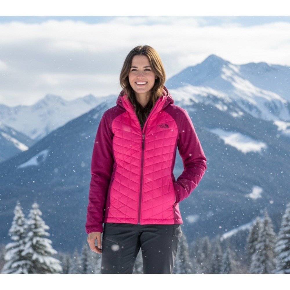 The North Face Thermoball Hybird Hoodie Womens M Magenta Insulated Puffer Jacket